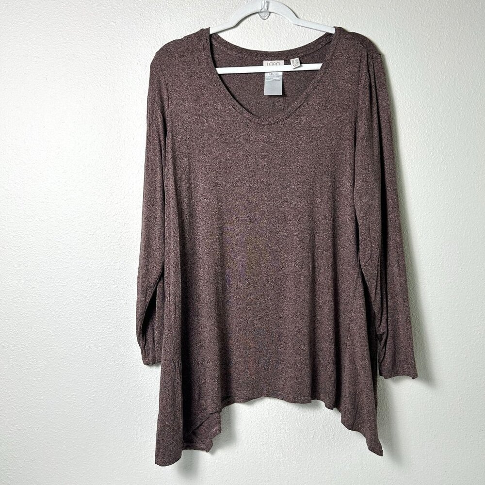 Logo Lori Goldstein Jaspe Knit Top Plus Size 1X Pink Long Sleeve V Neck A370303